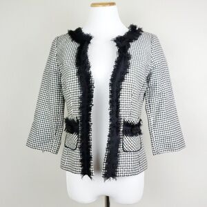 White House Black Market Blazer Womens 4 Open Frayed Trimmed Modern Jacket